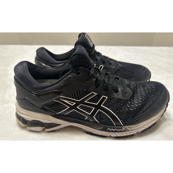 Asics Women’s Size 7.5 Wide Gel Kayano 26 Black 1012A459 Running Flytefoam - Picture 1 of 9